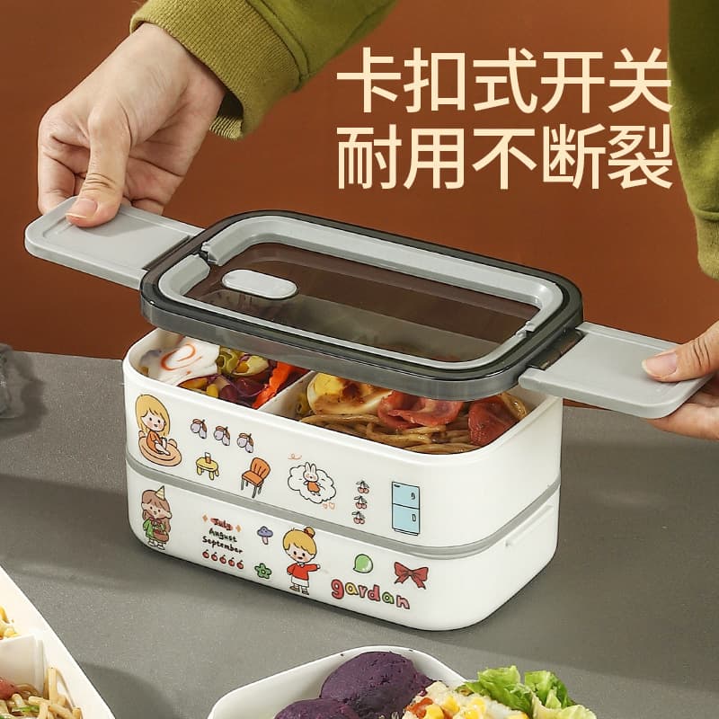 Cross-border Double-layer Japanese Lunch Box Cute DIY Bento Box Portable Student Lunch Box with Dividers