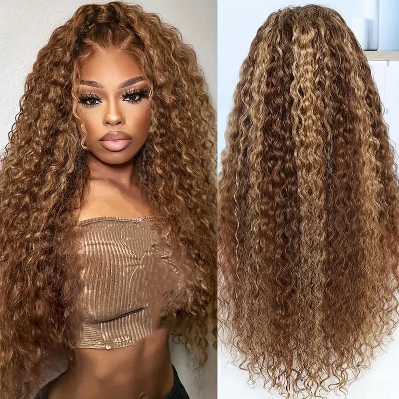 Cross-Border Ginger Brown with 1B Roots Curly Wig Human Hair African Small Curls