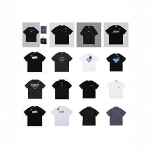 Prada Style Short Sleeve T-Shirt Series Metal Triangle Logo Collection Luxury Trend Men's and Women's T-Shirt Cross-border Exclusive