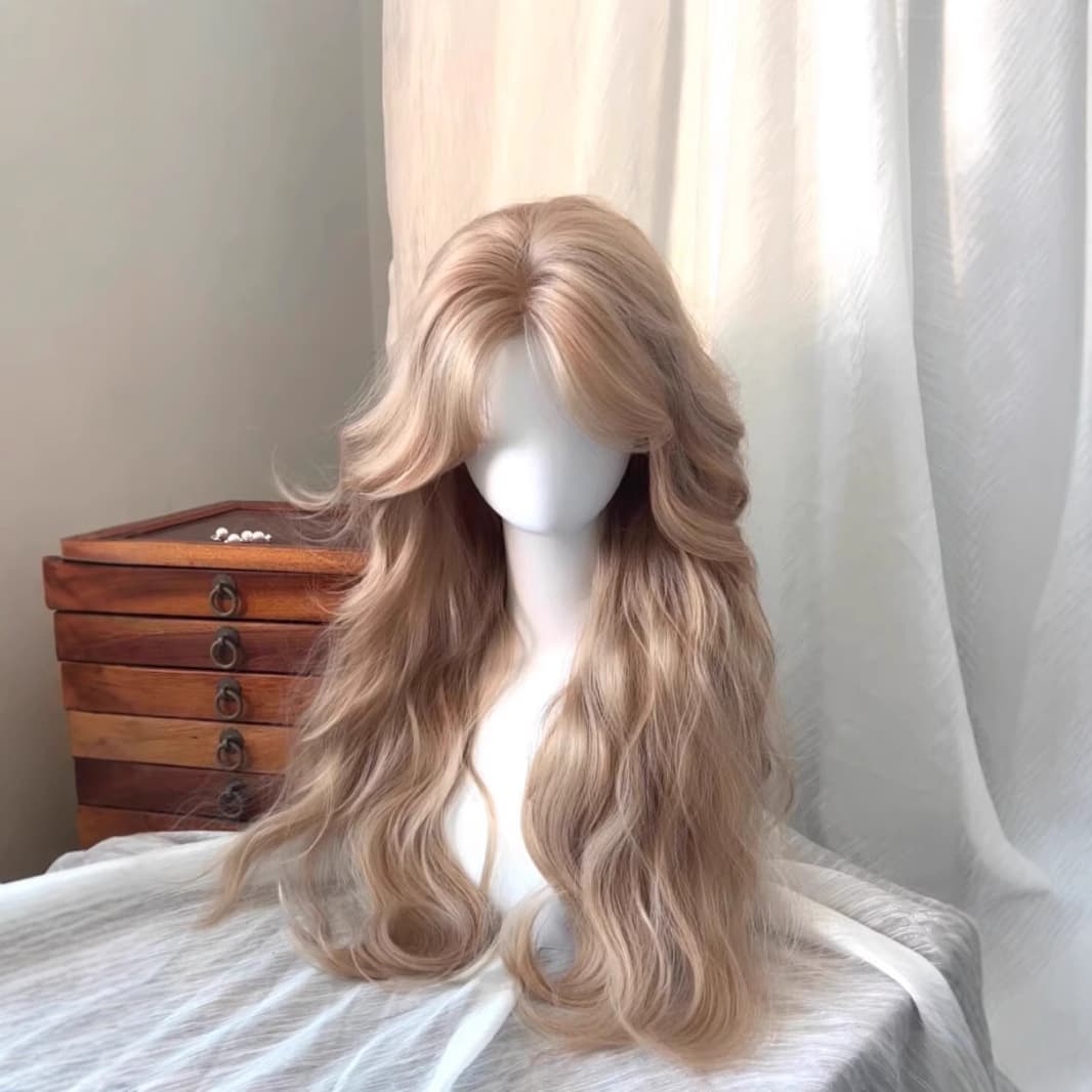 【Cream Barbie Gold】Koni Wig for Women, Middle Part Refined Style, Cream White Rice Gold Egg Roll Wig Full Cap