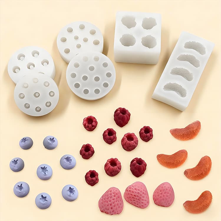 Blueberry, Raspberry, Orange Mini Popsicle Mold, Strawberry 3D Fruit Ice Cube Chocolate Silicone Mold