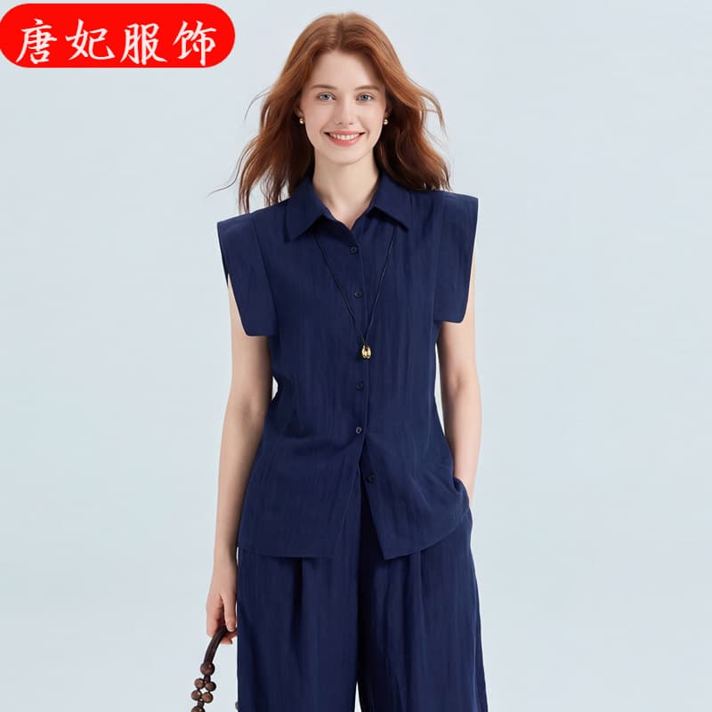 Women's Linen Casual Relaxed Sleeveless Blouse - New Summer Notch Lapel Linen Top, Casual Trendy Pants