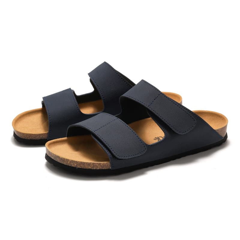 RUIZUSTOCK Men's Cork Sandals Fashion Student Flip Flops Double Strap Men's Beach Shoes Suede Leather