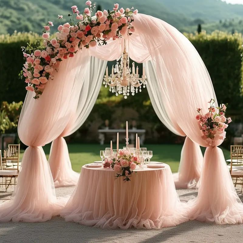 Cross-border Sheer Fabric Drape Outdoor Wedding Party Venue Decoration Backdrop Wedding Arch Chair Tulle