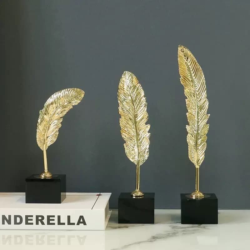 Cross-border Alloy Light Luxury Crystal Feather Decorative Ornament Creative Home Living Room Metal Decoration Craft