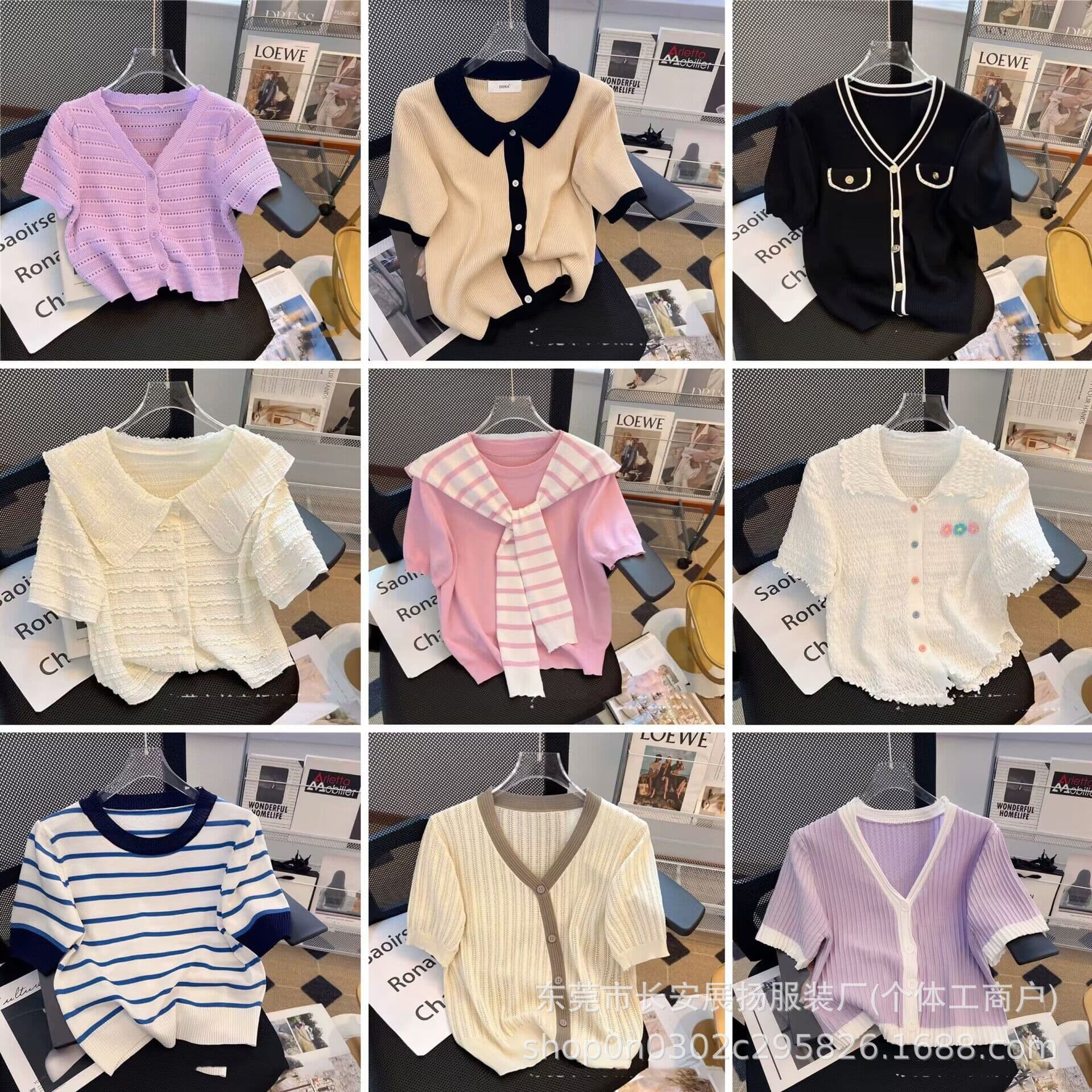 Wholesale Women's Clothing Stocklot Knitted Short-Sleeve T-Shirt Summer New Trendy Korean Style Ins Mix Style Top