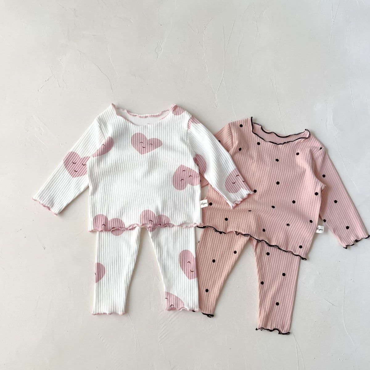 Children's Pajamas for Girls - Thin Ice Silk Ribbed Long-Sleeve Homewear Two-Piece Set for Baby and Kids