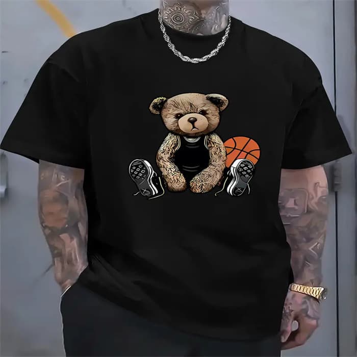 Cross-Border In-Stock European and American Amazon New Printed T-Shirt, Round Neck, Loose Fit, Plus Size, Short-Sleeved Casual Men's T-Shirt Top