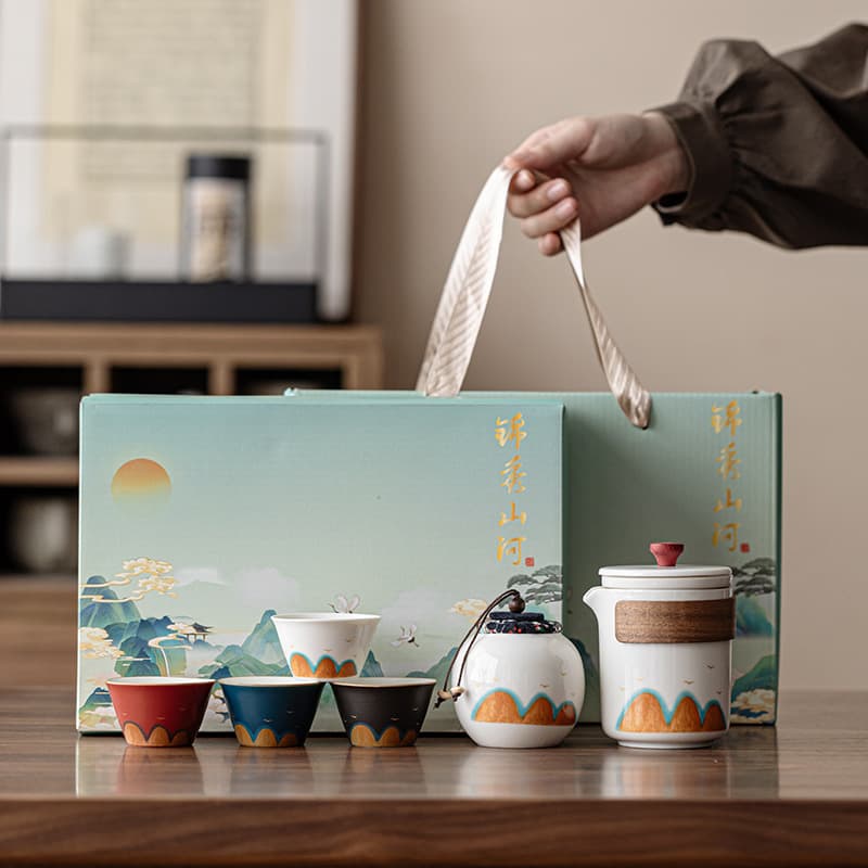 Outdoor Portable Travel Tea Set, Camping Tea Drinking Equipment, Ceramic Quick Cup, Kung Fu Tea Set, Office Gift