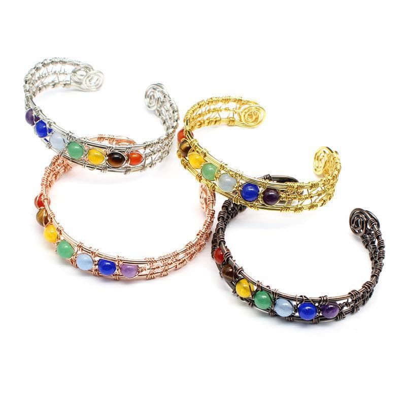 Natural Stone Handwoven 7 Chakra Open Crystal Bracelet, Cross-border Crystal Jewelry