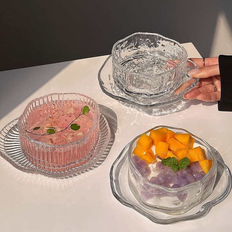 Ins Style Irregular Dessert Bowl Set High-End Cloud Glass Bowl Creative Sweet Soup Bowl Breakfast Bowl