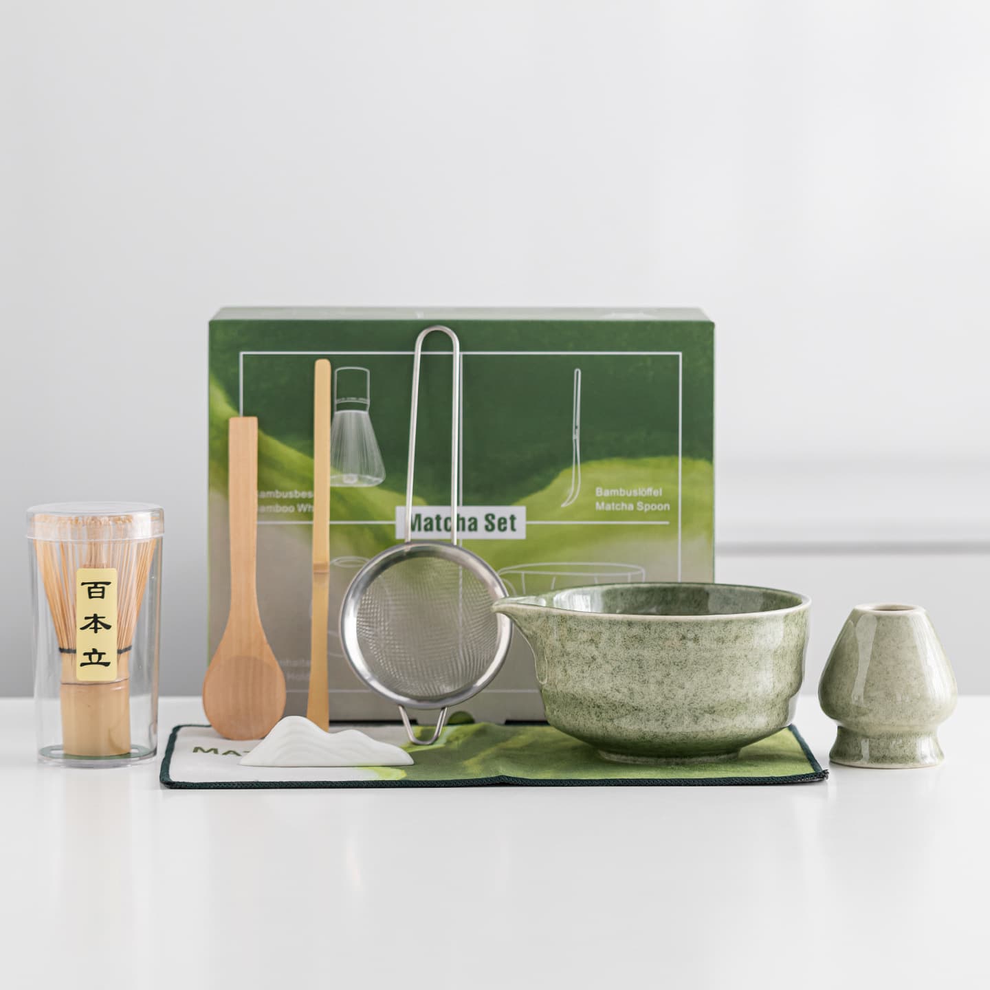 Ceramic Matcha Bowl with Spout, Matcha Tea Set, Song Dynasty Tea Whisking Tools, Japanese Tea Whisk 100 Tines, 4-5-6-8 Piece Set