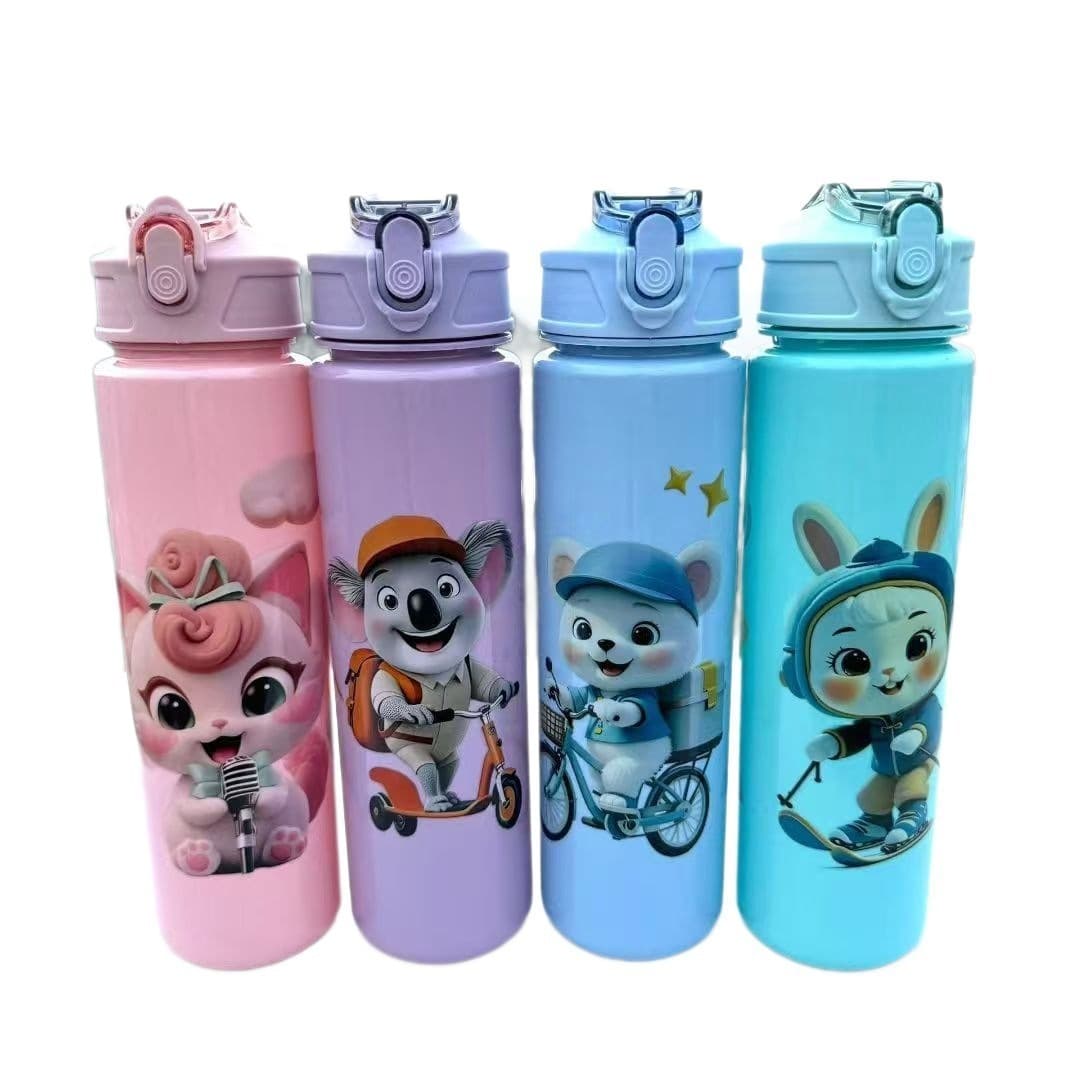 High-Aesthetic Transparent Straw Cup for Girls, Student Kindergarten Cartoon Kids Portable Plastic Water Bottle for Cross-Border E-commerce