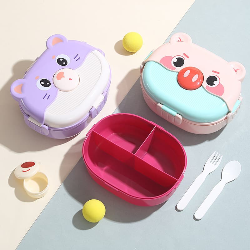 Cross-border cartoon student compartmented lunch box for office workers outdoor portable lunch box plastic fresh-keeping lunch box with tableware