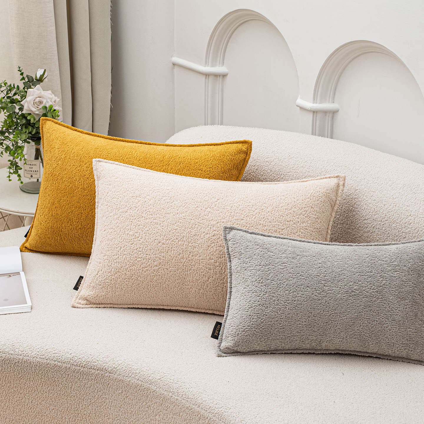 Cream solid color throw pillow cushion for sofa living room, luxury high-end feel, large size backrest pad