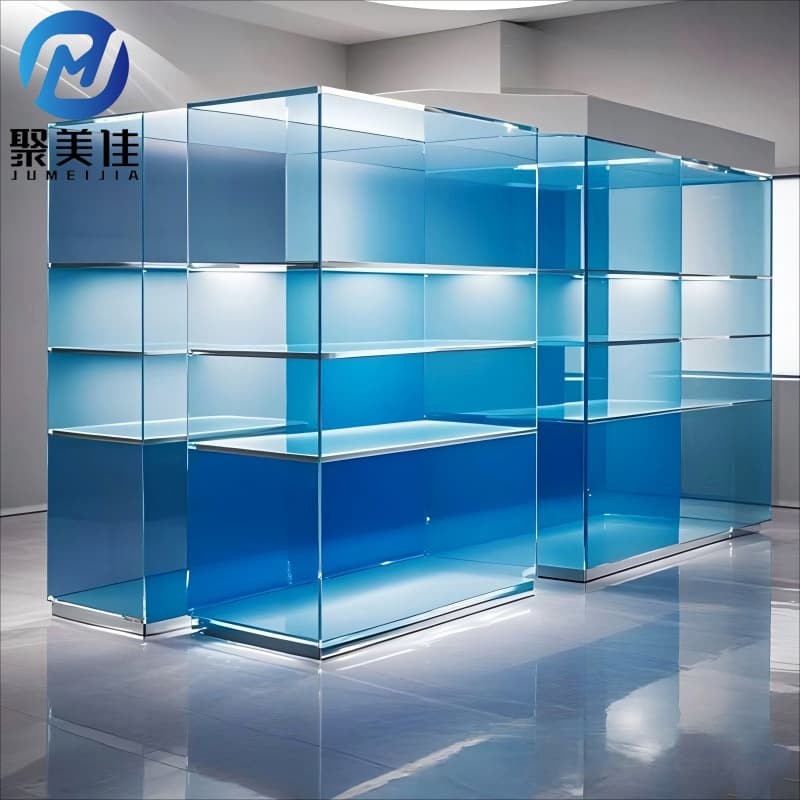 Custom acrylic transparent display cabinets for clothing, bags, watch sample showcases from manufacturer