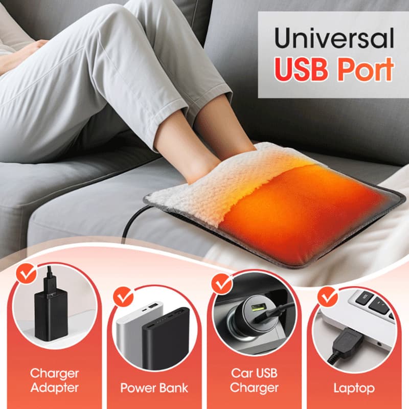 Cross-border USB Electric Foot Warmer, Constant Temperature Heating Foot Pad for Home and Office, Plush Electric Heating Foot Mat