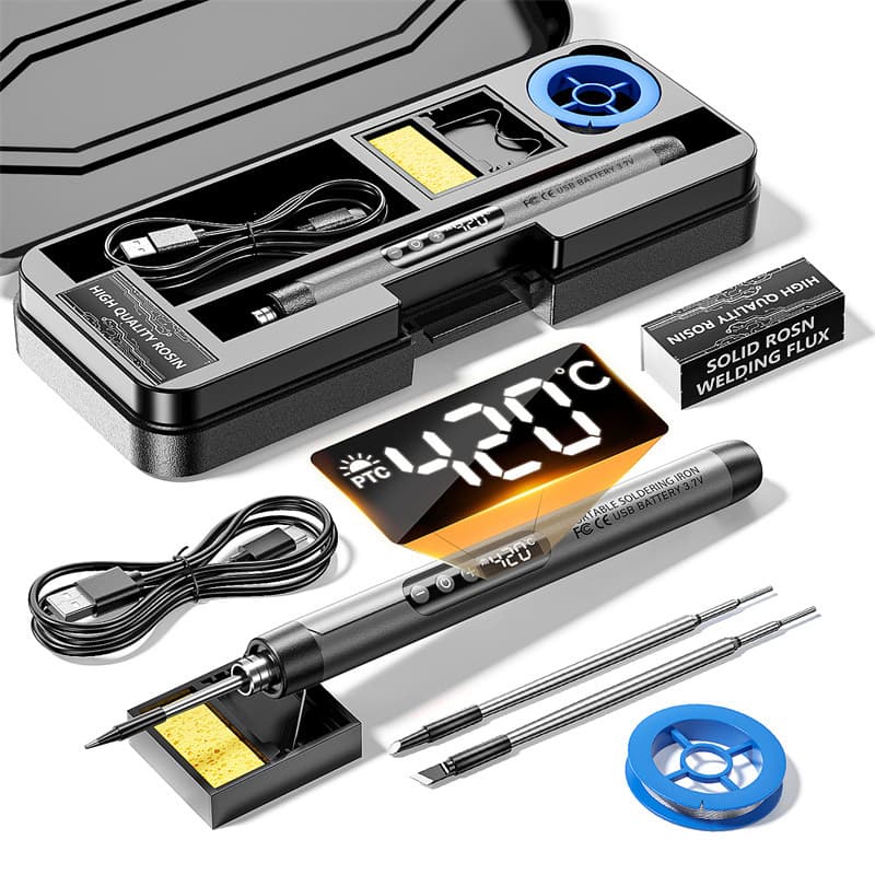 Mini Digital Display USB Charging Soldering Iron Portable Cordless Home Appliance Repair DIY Tool Kit with Welding and Smoke Extraction Set