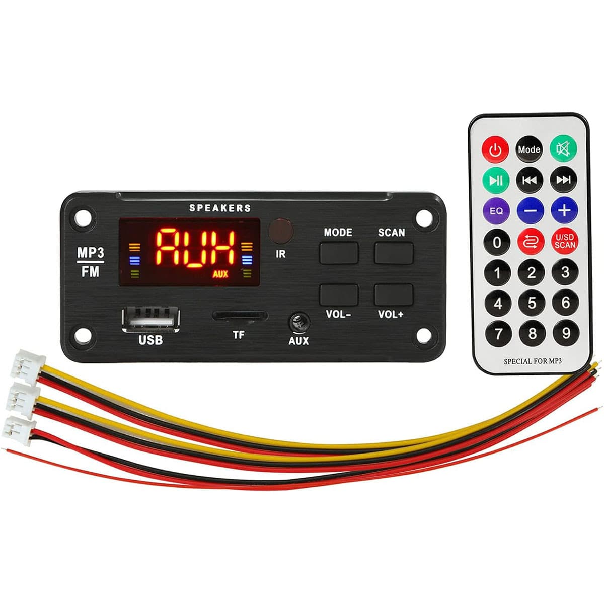 12V Black Car Audio Bluetooth MP3 Decoder Board with Color Screen Display, Bluetooth Version 5.0 MP3 Decoding Module