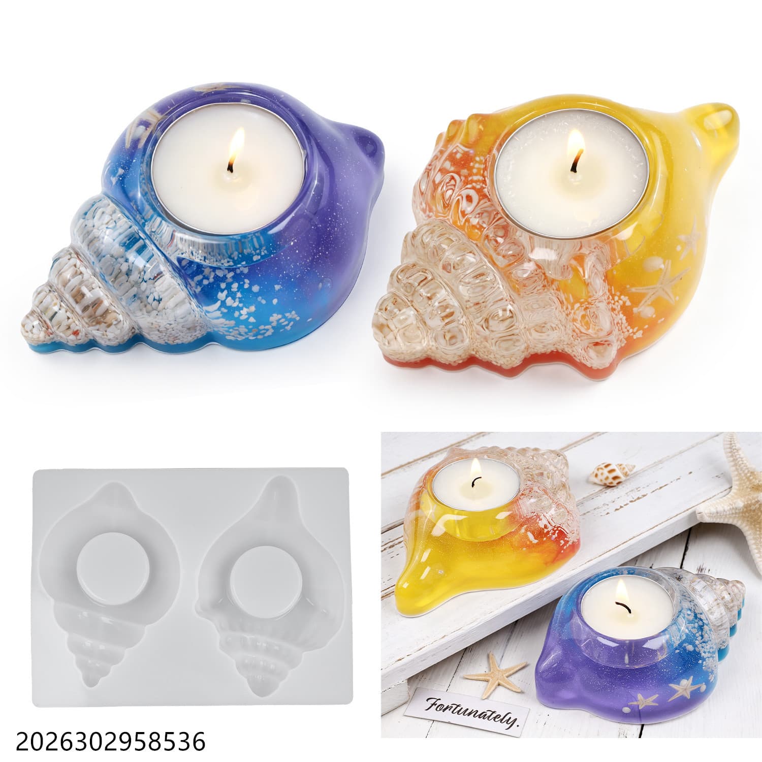 DIY Crystal Epoxy Resin Plaster Cement Ocean Seashell Conch Candle Holder Decoration Mirror Silicone Mold