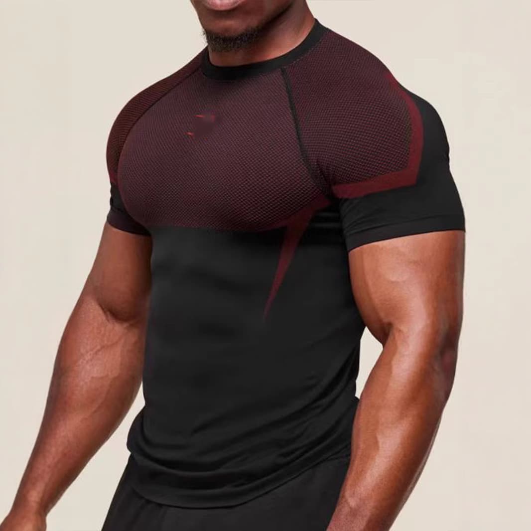 American Style Men's Fitness Training T-Shirt Quick Dry Slim Fit Short Sleeve Running Outdoor Summer Elastic Gym Workout Tee