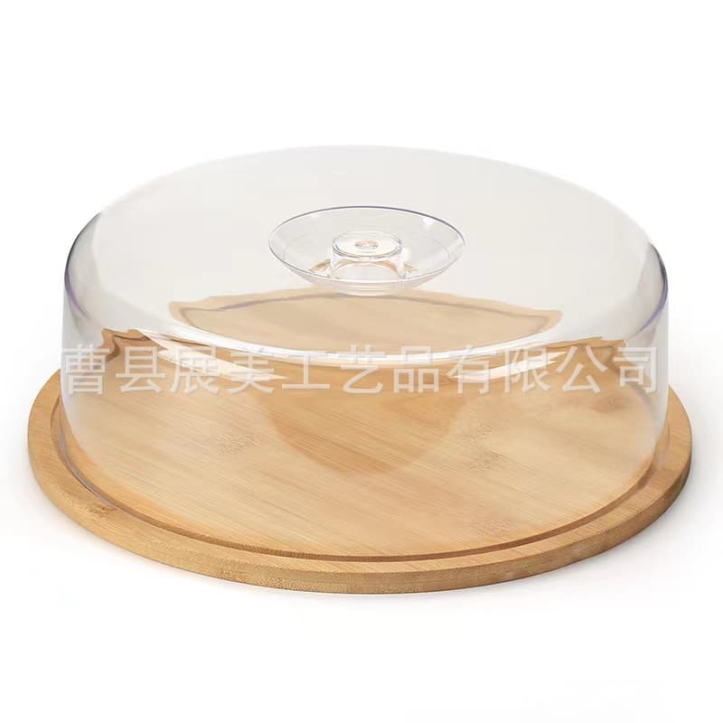Cake Cheese Clear Glass Food Cover Bread Pastry Picnic Bamboo Wood Tray Fruit Plate Dustproof Christmas Plate