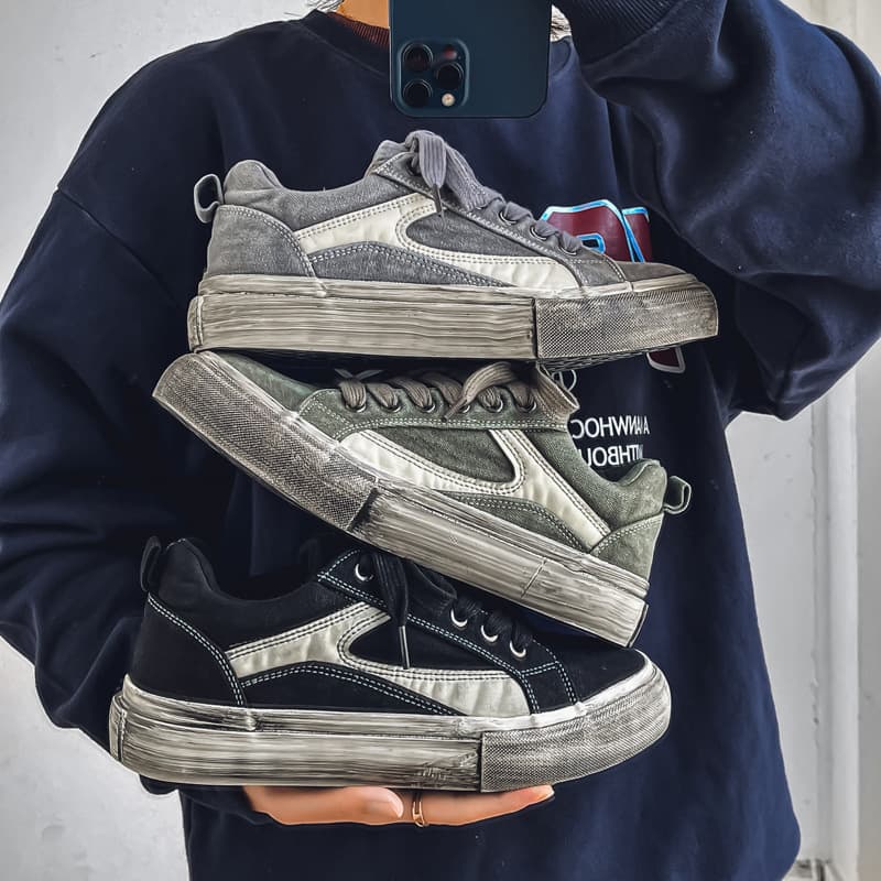 2024 Autumn/Winter New Sports Casual Sneakers, Retro Distressed Dirty Shoes, Washed Men's Canvas Shoes, Versatile Men's Shoes