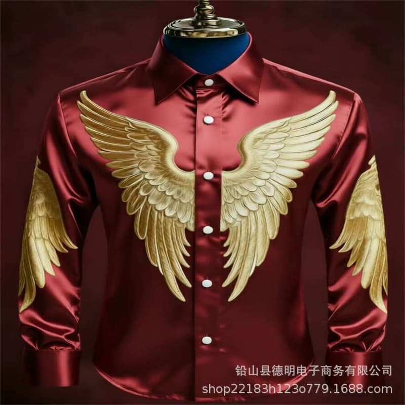Men's Long Sleeve Shirt, Turn-down Collar, Single-breasted, Digital Print, Casual and Comfortable
