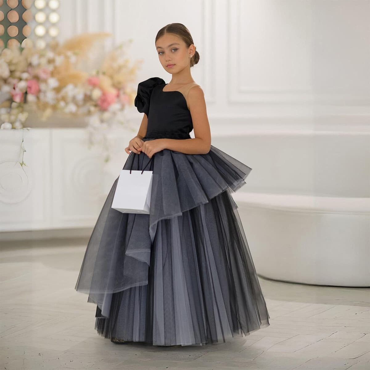 Cross-Border Trade Little Girl Evening Dress Children's Piano Performance Catwalk Costume Flower Girl Wedding Birthday Princess Dress