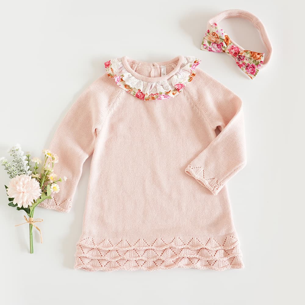 Cross-Border Children's Clothing Spring and Autumn New Baby Sweater Set Baby Girl Newborn Floral Knitted Sweater Dress Set