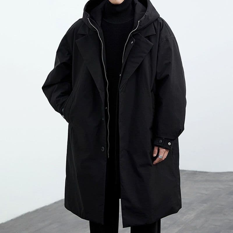 Autumn/Winter New Men's Korean Style Coat Men's Jacket Fake Two-Piece Hooded Mid-Length Windbreaker Parka Trendy Versatile