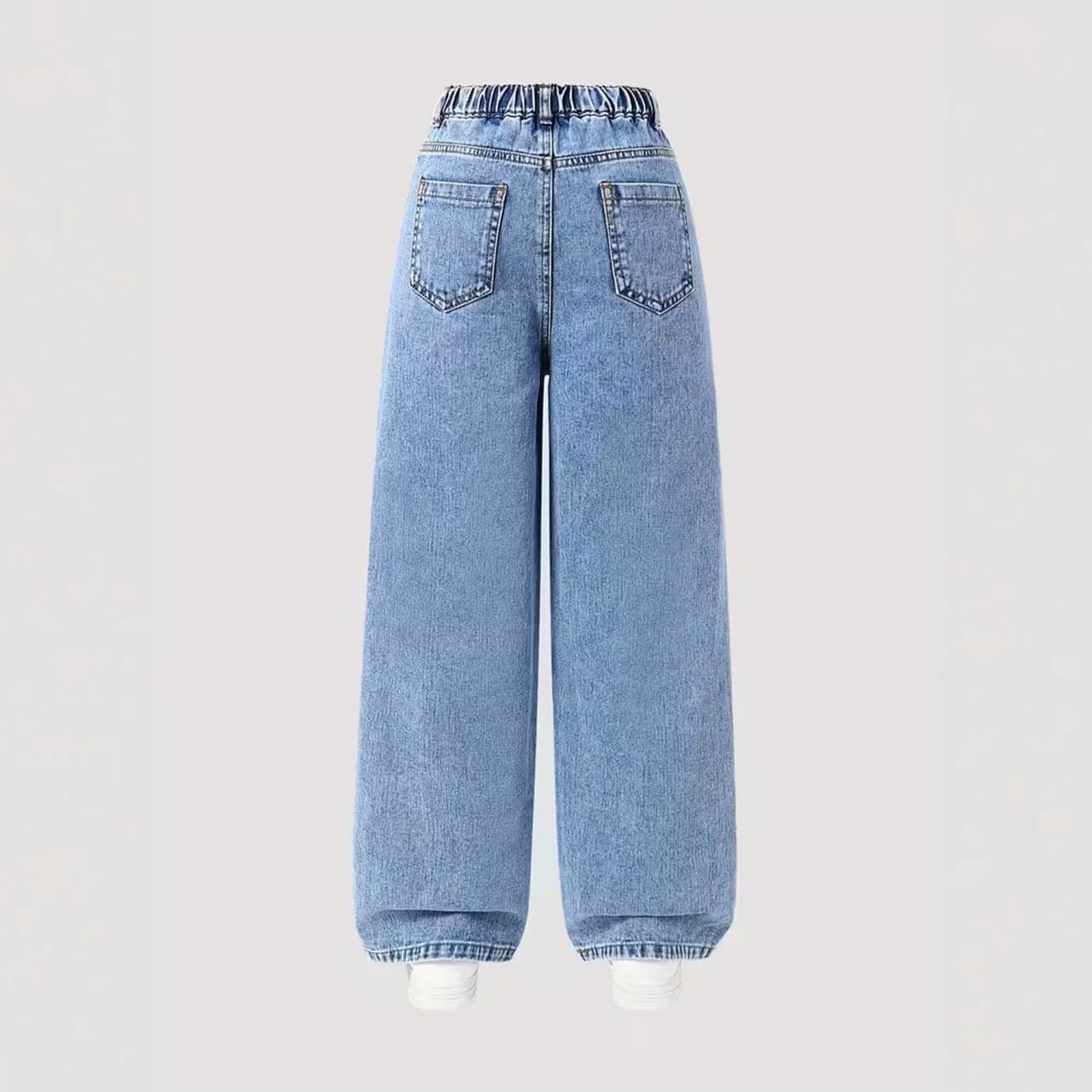 Cross-border Girls' Spring and Autumn Jeans New Arrival Older Girls Loose Casual Straight-Leg Pants Children's Stylish Versatile Wide-Leg Trousers