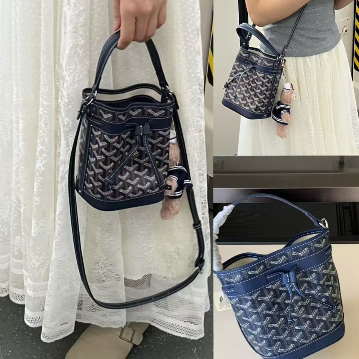 Dog Tooth Petit Flot Mini Bucket Bag 14*16 Crossbody Shoulder Handbag Coin Purse Commuting New Style