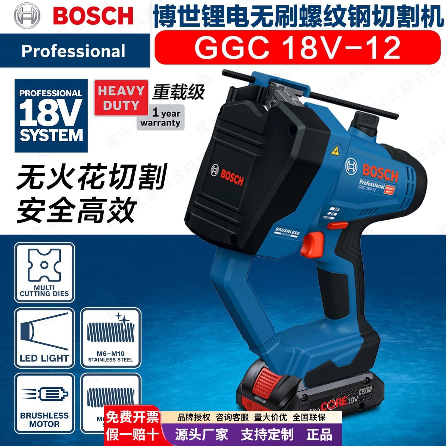 Bosch GGC18V-12 Heavy-Duty Lithium-Ion Brushless Rebar Cutter Portable Electric Rebar Shear