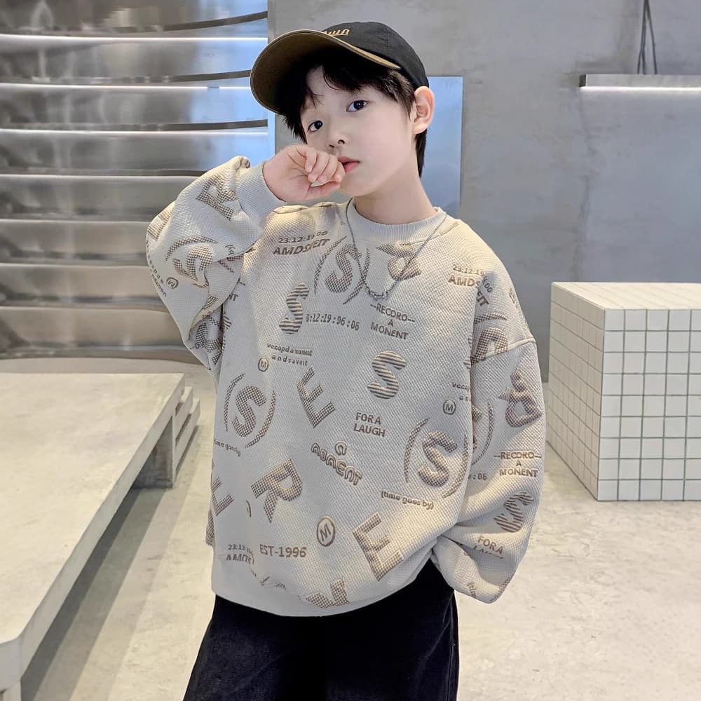 Boys' Sweatshirt Spring and Autumn 2025 New Autumn Outfit Children's Stylish Trendy Top for Older Boys Street Style Cool
