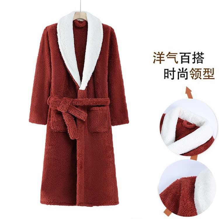 Men's Flannel Bathrobe Thickened Extended Coral Fleece Winter New Plush Bathrobe