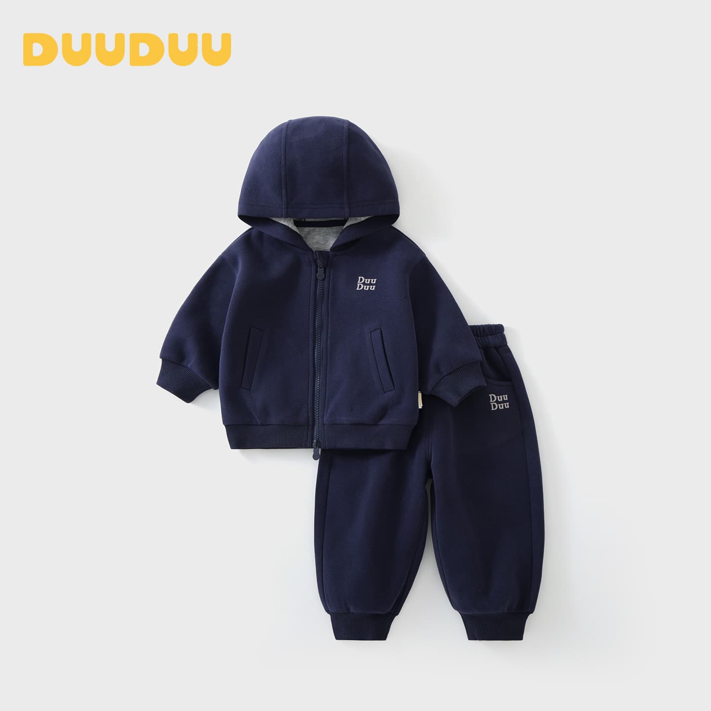 DUUDUU dark blue boys' suit 2026 baby hooded sports clothes spring and autumn baby two-piece children's clothing