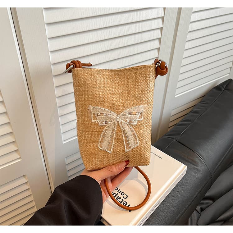 2026 New Style Niche Bag for Women, Cute Princess Bow Straw Bag, Crossbody Shoulder Bag, Fashionable and Versatile for Girls