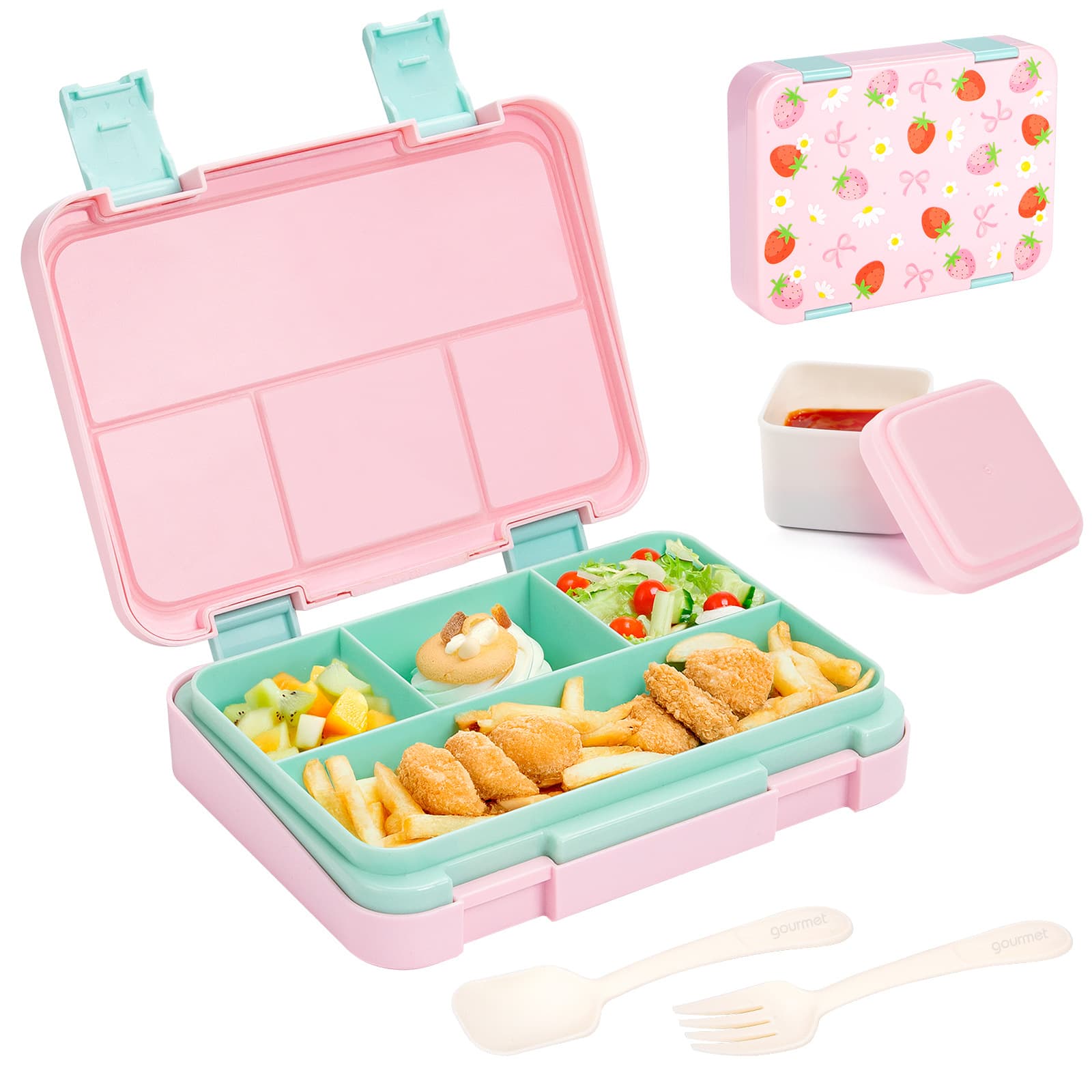 Cross-border supply children's large capacity 1180ml lunch box with cartoon print, microwave-safe portable lunch box