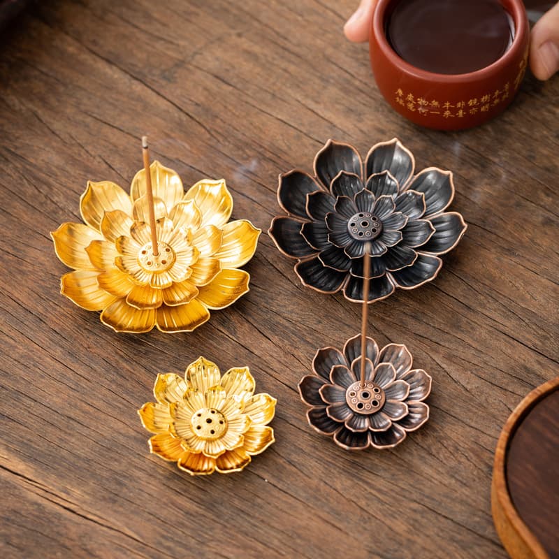 Lotus Multi-hole Incense Holder Enamel Lotus Three Treasures Zen Incense Stand Home Tea Set Accessories Sandalwood Burner Incense Tray Base
