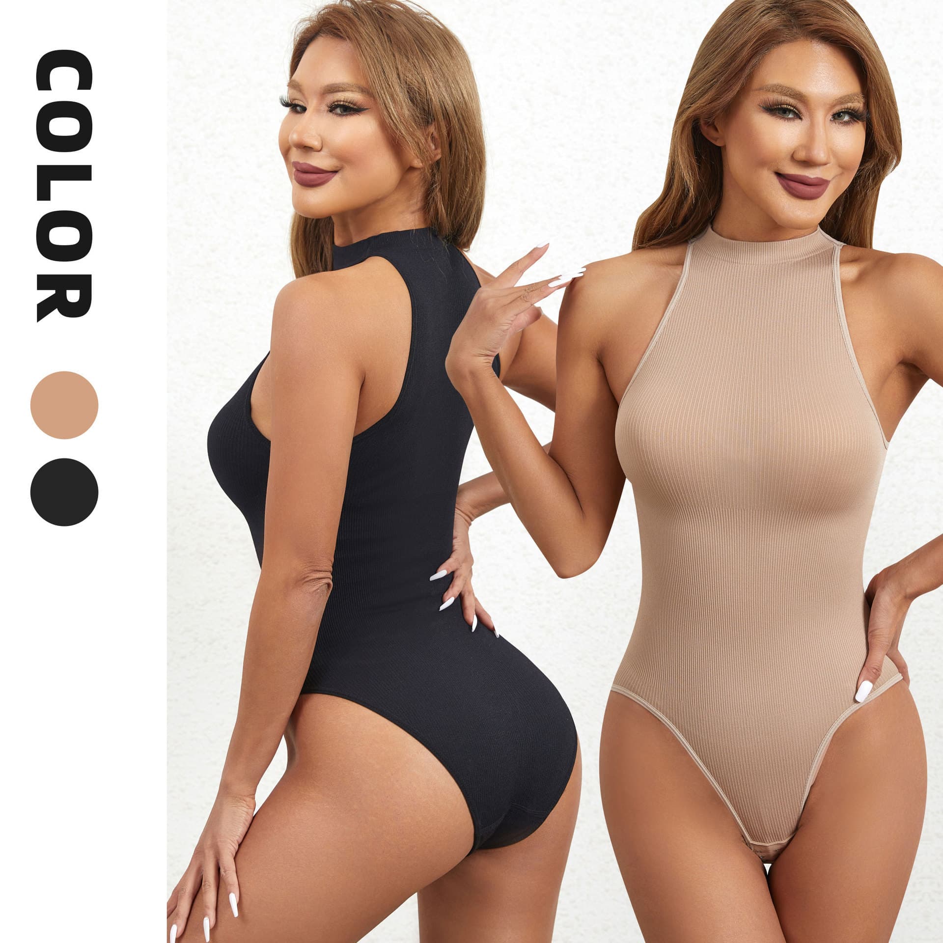 Cross-Border New Women's Round Neck Sleeveless Wearable Base Layer Button-Down Tight-Fitting Waist Trainer Bodysuit Thong Style Shapewear