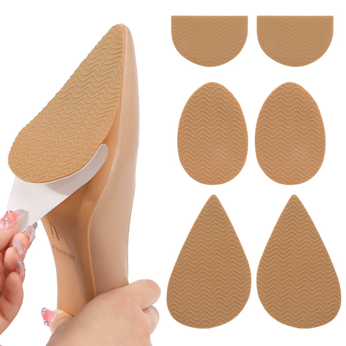 Cut-to-fit anti-slip and wear-resistant shoe sole protectors, ideal for high heels and rubber anti-wear front sole applications.