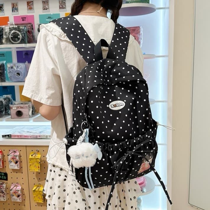 Korean version ins cute polka dot backpack women's large capacity fashion casual student school bag versatile transparent pain bag