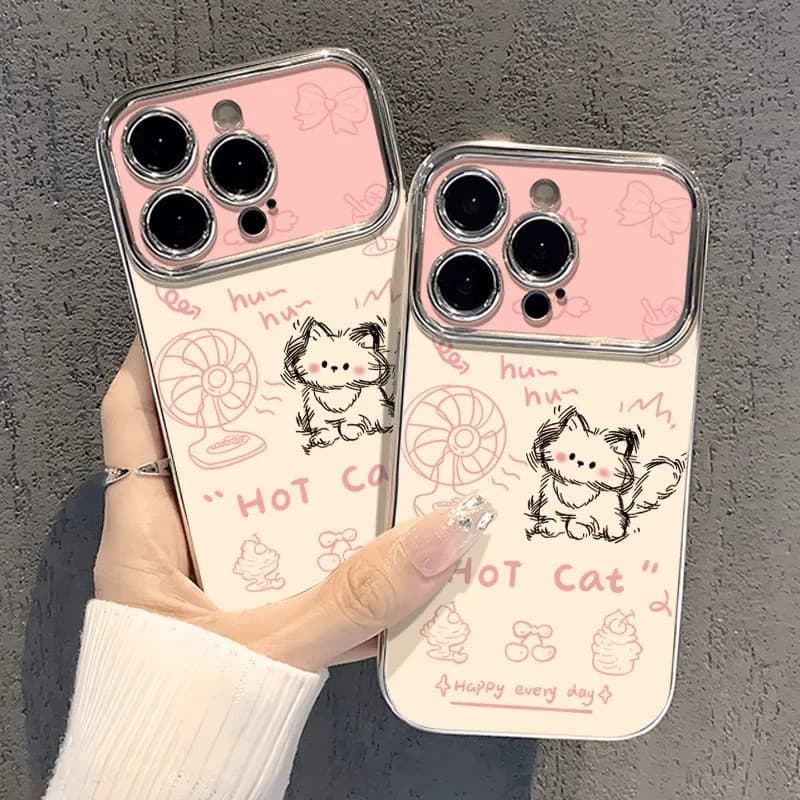 New fan cat suitable for iPhone16PRO mobile phone case 15 Apple 14 electroplating 13 large window 12 female 11