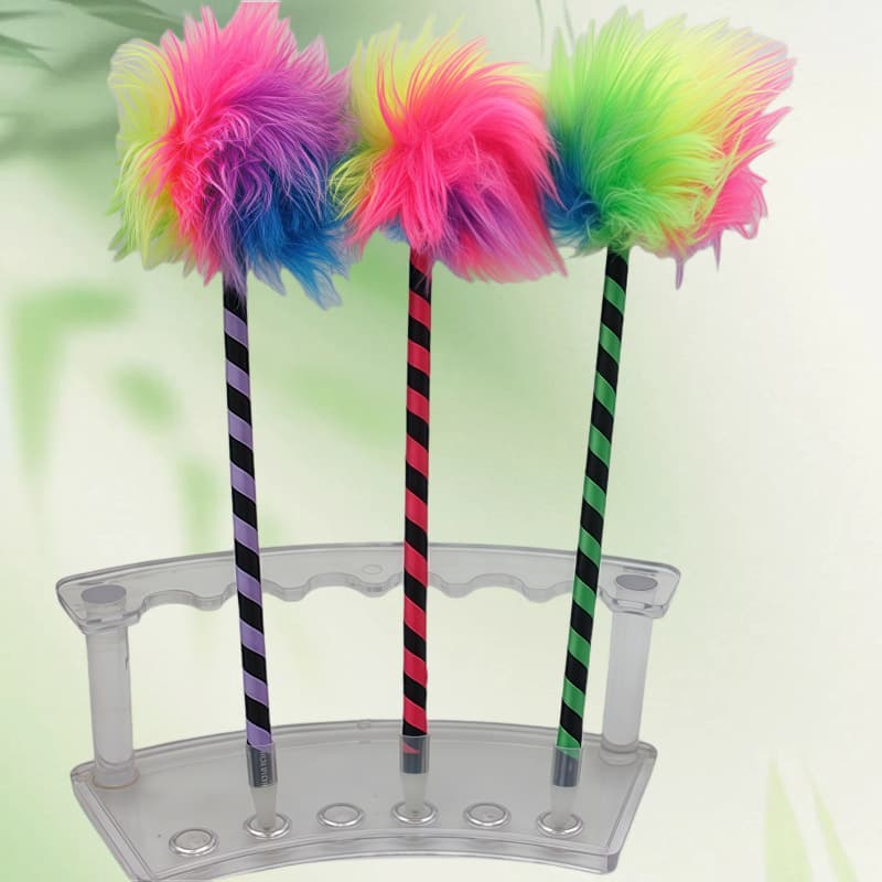 Factory Direct Supply Fluffy Pen with Two-Color DIY Ribbon Pen, Handmade Large Multicolor Pom-Pom Pen