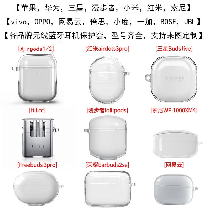 Compatible with AirPods cases, Huawei/Sony/Redmi full range of models, Bluetooth wireless headphone TPU protective case