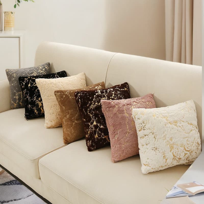 Cross-border Hot Selling Plush Gold Foil Throw Pillow Cover Home Decor for Sofa Living Room Bed Head Cushion Lumbar Pillow