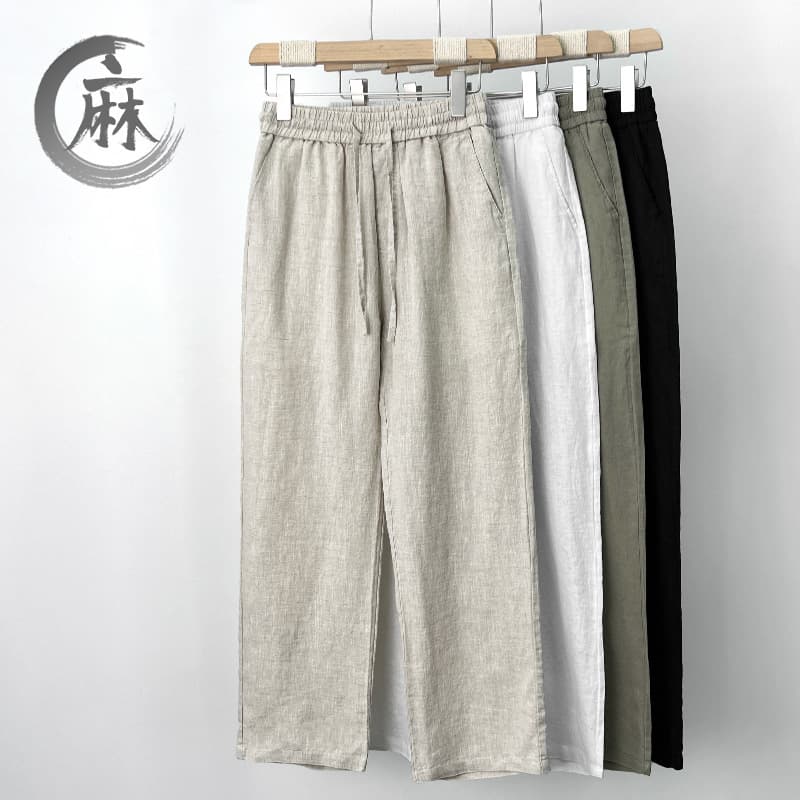 2512 High-Quality Pure Linen Pants for Men Summer Thin Linen Trousers Casual Loose Straight Wide-Leg Pants