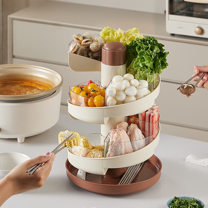 New hot pot basket, kitchen preparation tray, hot pot platter, drainable, compartmentalized, rotating vegetable rack – a handy vegetable preparation tool.