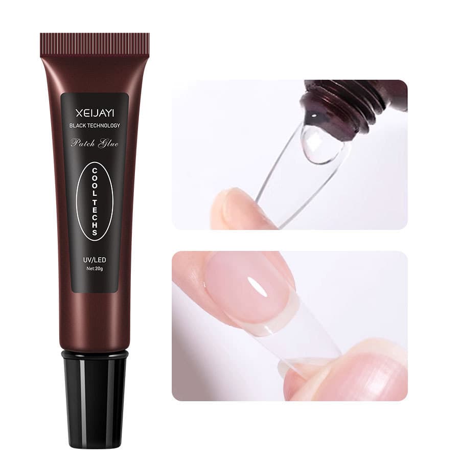 Black Tech Nail Art Patch Glue Solid Tube False Nail Tips Adhesive Nail Oil Glue Drying Sealing Strengthening Single Color